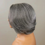 (Demeter) Grey Layered Bob Human Hair Wig, Glueless Wear and Go 5x5 HD Lace Closure 3D Dome Cap, Brazilian Bump