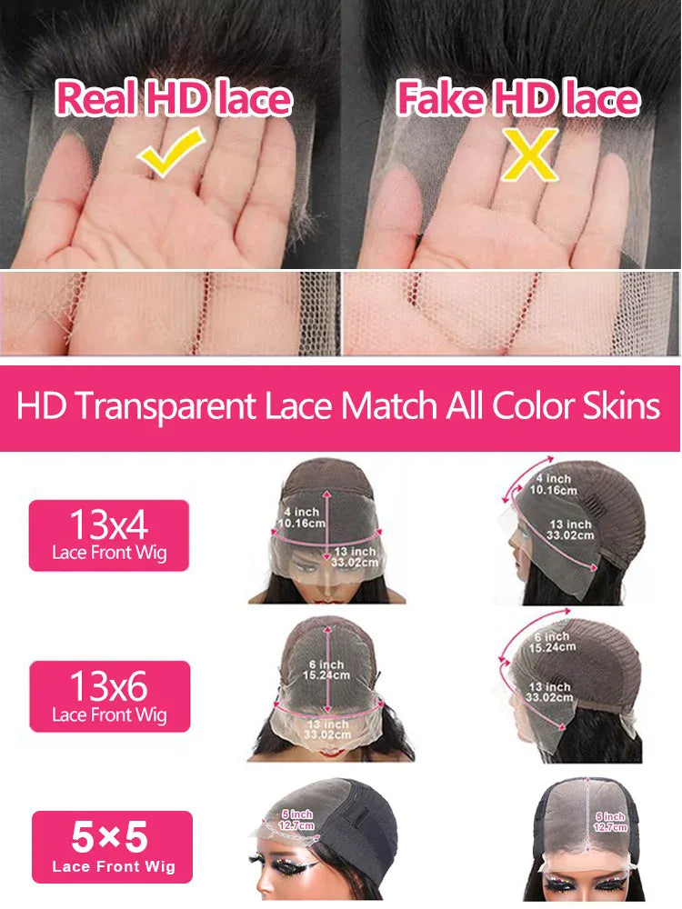 Density Body Wave Lace Front Wigs 13x4 13x6 40 Inch 5x5 Lace Closure Wig Gluless Transparent Human Hair Lace Frontal Wig Sale
