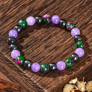 Depression-Healing Bracelet, Made of Natural Stone Including Flower-Green Stone and Purple Mica