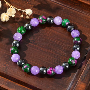 Depression-Healing Bracelet, Made of Natural Stone Including Flower-Green Stone and Purple Mica