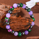 Depression-Healing Bracelet, Made of Natural Stone Including Flower-Green Stone and Purple Mica