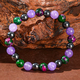 Depression-Healing Bracelet, Made of Natural Stone Including Flower-Green Stone and Purple Mica