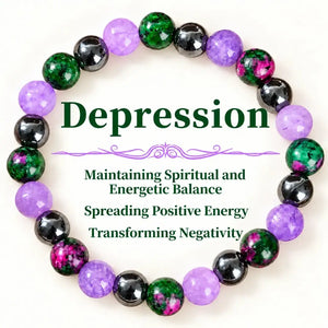 Depression-Healing Bracelet, Made of Natural Stone Including Flower-Green Stone and Purple Mica