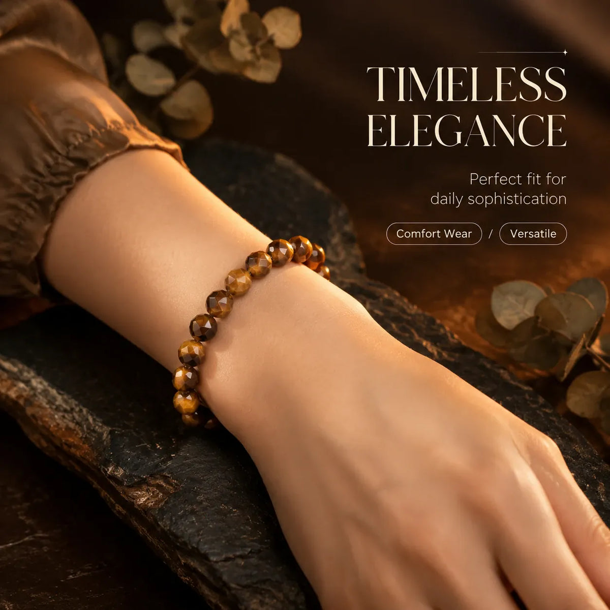 Diamond Cut Natural Yellow Tiger Eye Stone Bracelet Elastic Wristband Lucky Amulet Jewelry Gift