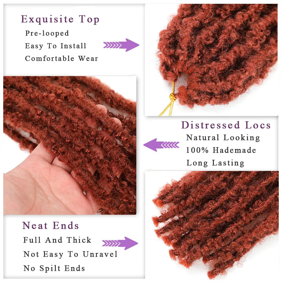 Distressed Butterfly Faux Locs Crochet Hair Ginger Honey Blonde Brown Pre looped Pre-twisted Butterfly Soft Locks Crochet Braids