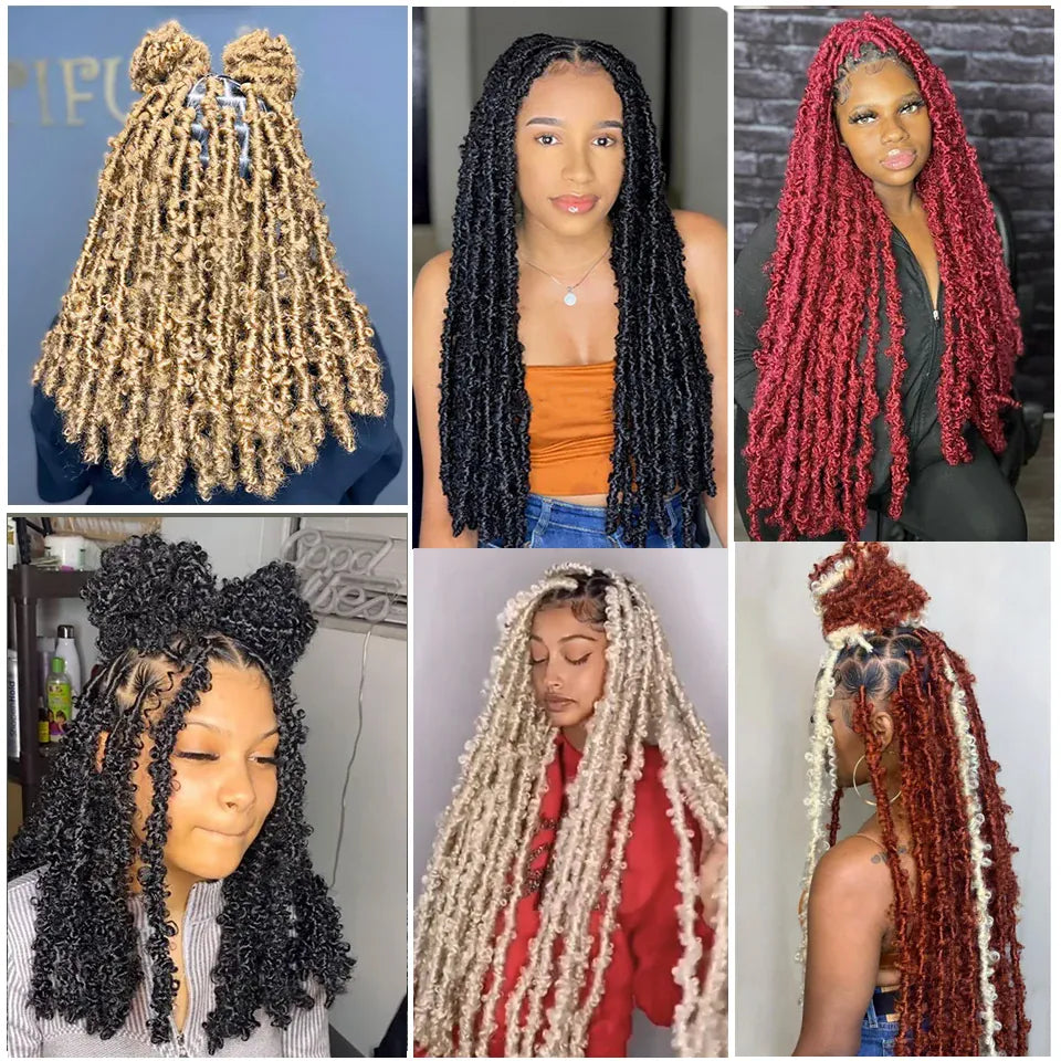 Distressed Butterfly Faux Locs Crochet Hair Ginger Honey Blonde Brown Pre looped Pre-twisted Butterfly Soft Locks Crochet Braids