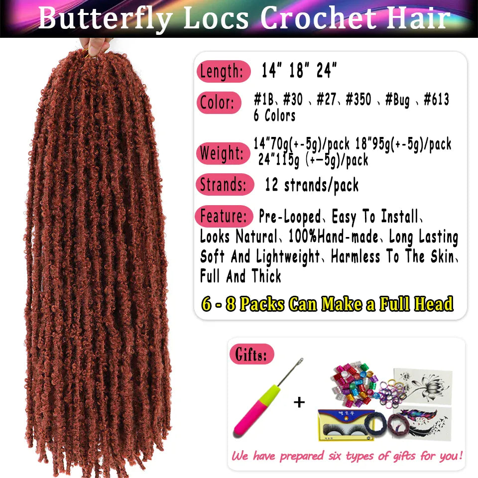 Distressed Butterfly Faux Locs Crochet Hair Ginger Honey Blonde Brown Pre looped Pre-twisted Butterfly Soft Locks Crochet Braids