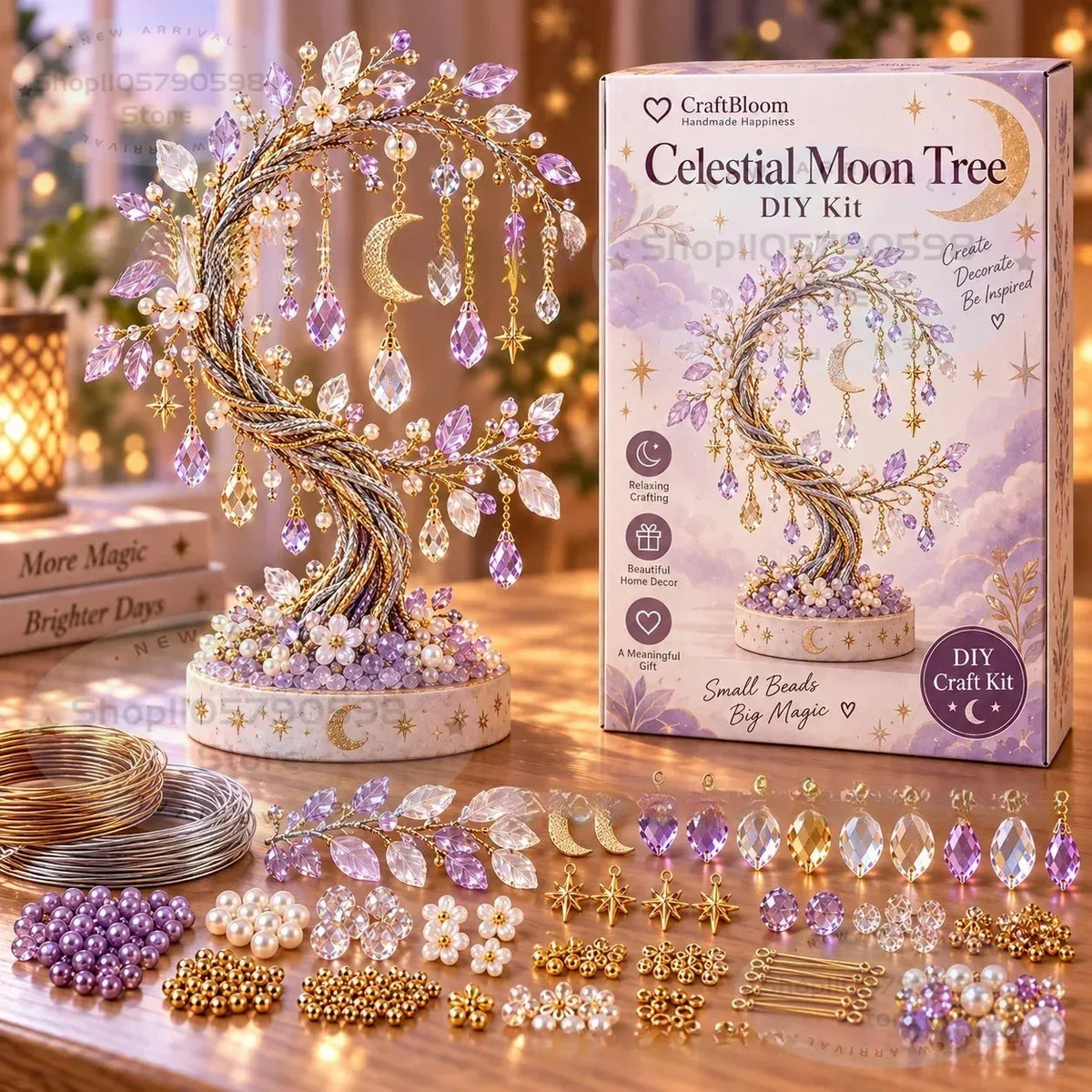 DIY Beaded Crystal Bonsai Tree Kit, Wisteria Style Handmade Gem Tree Craft Supplies, Adult Beading Art Kit, Tabletop Home Decor