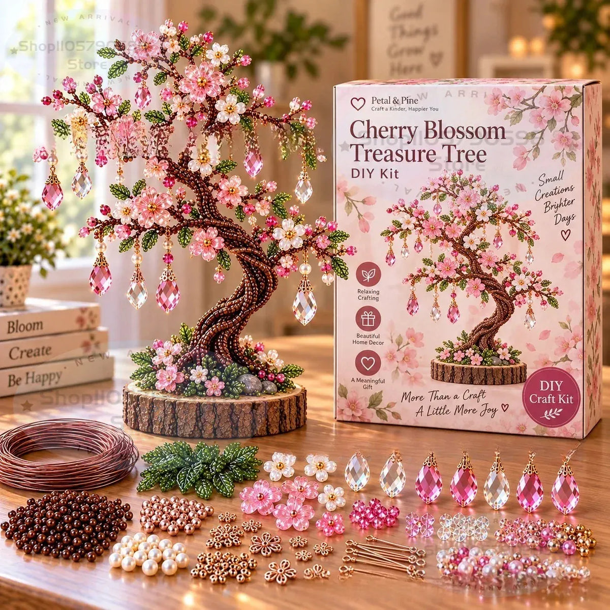 DIY Beaded Crystal Bonsai Tree Kit, Wisteria Style Handmade Gem Tree Craft Supplies, Adult Beading Art Kit, Tabletop Home Decor