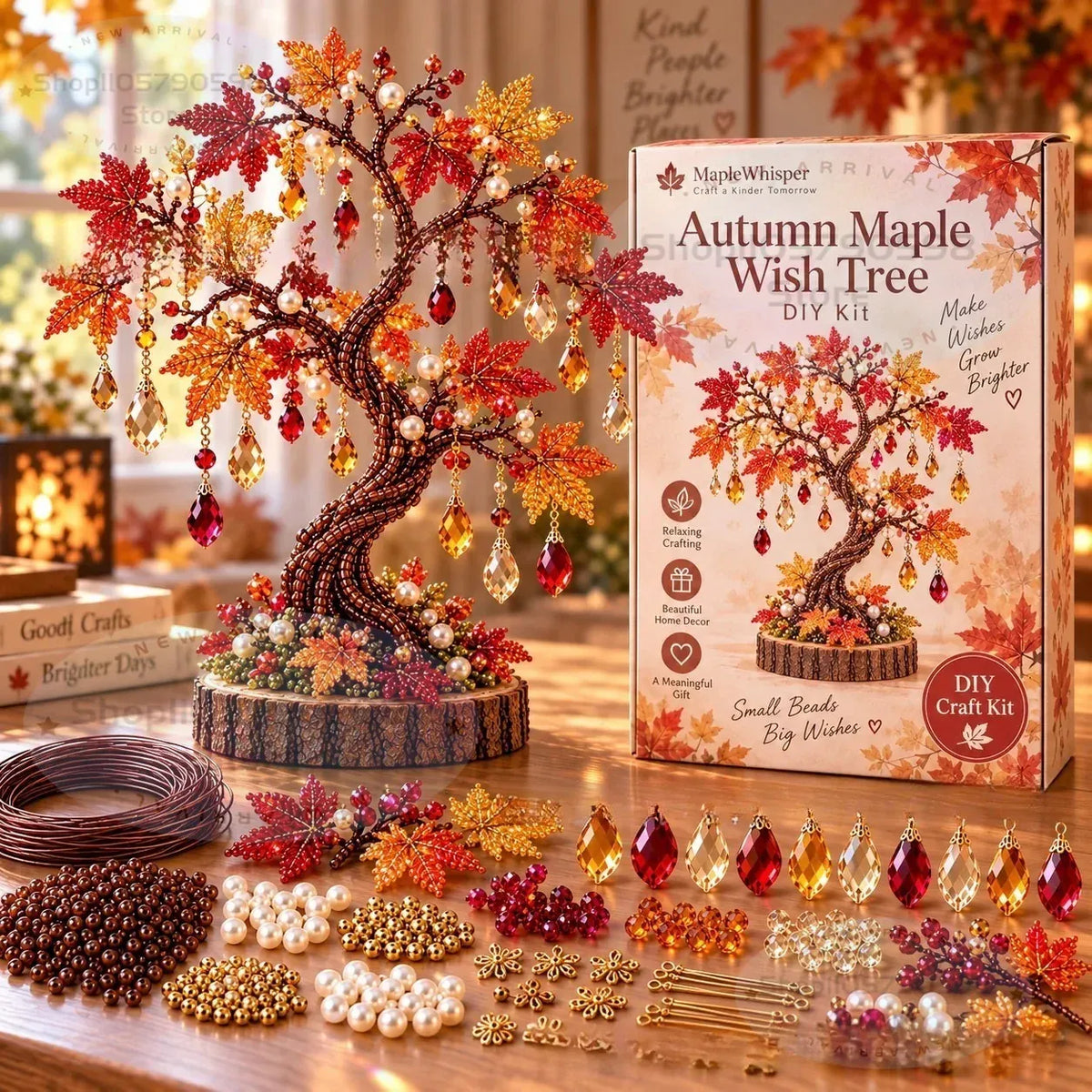 DIY Beaded Crystal Bonsai Tree Kit, Wisteria Style Handmade Gem Tree Craft Supplies, Adult Beading Art Kit, Tabletop Home Decor