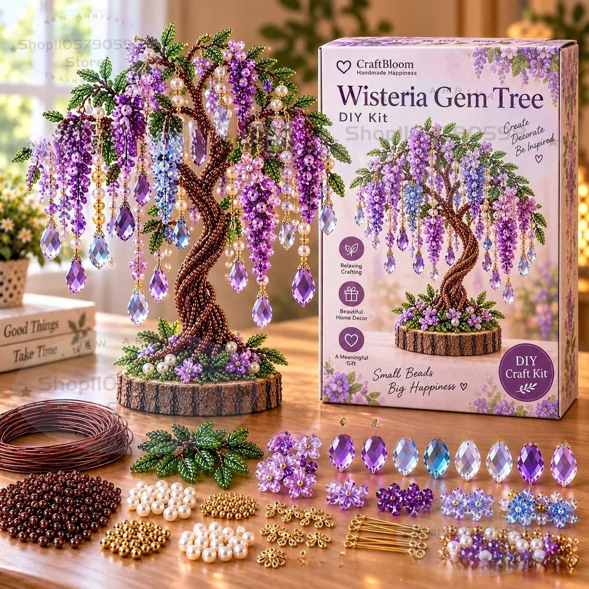DIY Beaded Crystal Bonsai Tree Kit, Wisteria Style Handmade Gem Tree Craft Supplies, Adult Beading Art Kit, Tabletop Home Decor