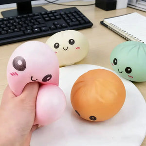Dumpling Squishy Toy with Bamboo Steamer Box, Soft Slow Rising Sensory Stress Relief Squeeze Toy