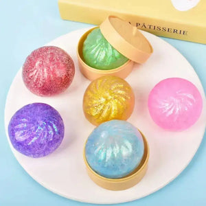 Dumpling Squishy Toy with Bamboo Steamer Box, Soft Slow Rising Sensory Stress Relief Squeeze Toy