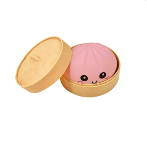 Dumpling Squishy Toy with Bamboo Steamer Box, Soft Slow Rising Sensory Stress Relief Squeeze Toy