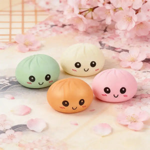 Dumpling Squishy Toy with Bamboo Steamer Box, Soft Slow Rising Sensory Stress Relief Squeeze Toy