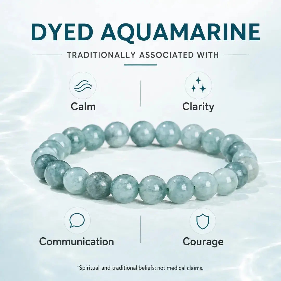 Dyed Aquamarine Stone Bracelet, Gemstone Stretch Bead Bracelet for Women and Men