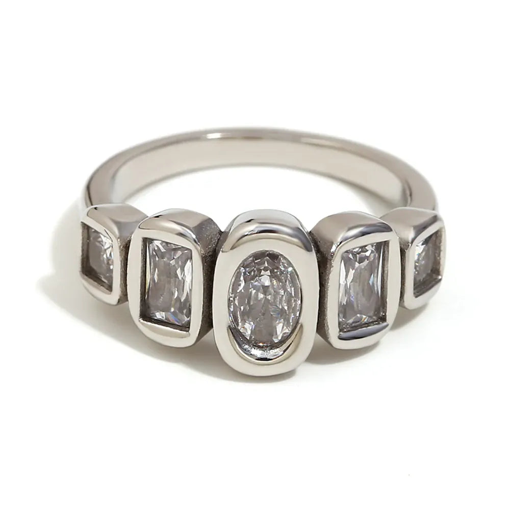 E.B.belle High Quality Geometric Clear Zircon Ring Classic Style18k Gold Plated Popular Jewelry Charm Hypoallergenic