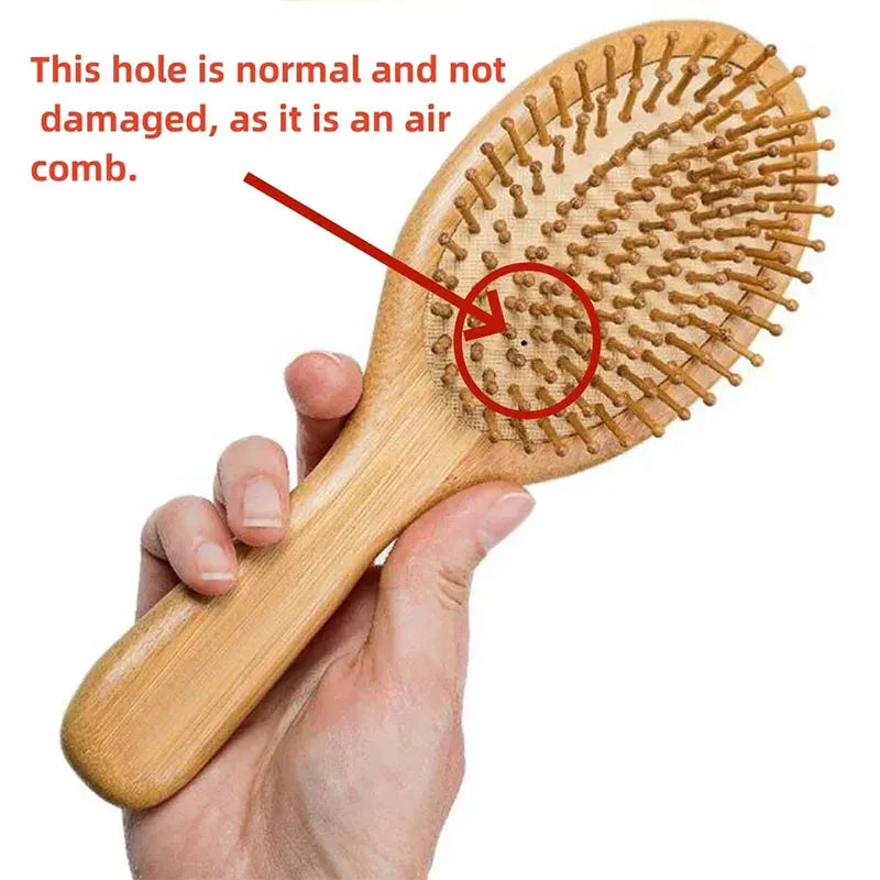 Eco Bamboo Hair Brush Nature Wooden Anti-Static Detangle Brush Hair Scalp Massage Comb Air Cushion Styling Tools for Women Men