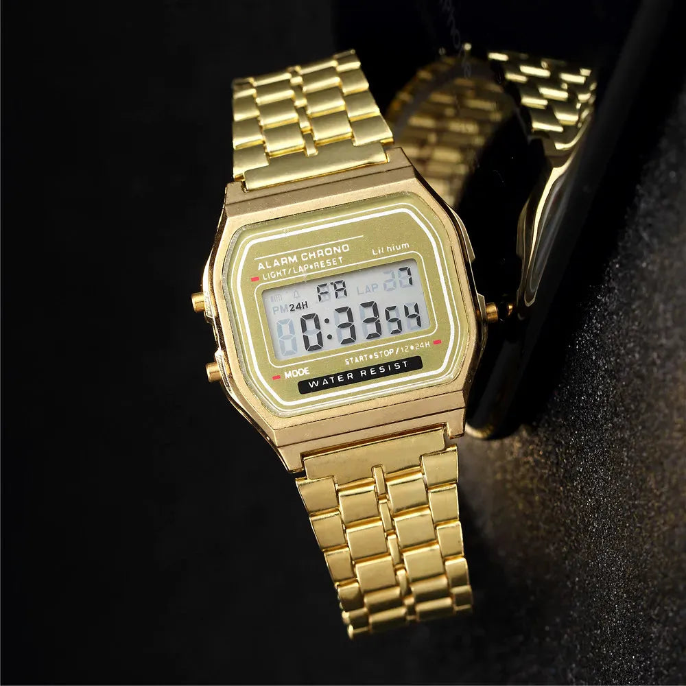 Elegant Digital Watch For Women Gold Silver Stainless Steel Business Ladies Electronic Wrist Watches Man Clock Zegarek Damski