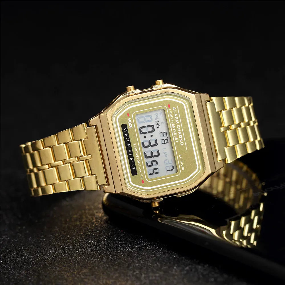 Elegant Digital Watch For Women Gold Silver Stainless Steel Business Ladies Electronic Wrist Watches Man Clock Zegarek Damski