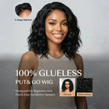 (Eos) Water Wave Bob Human Hair Wig, 6x4 Side Part HD Lace, 220% Density, Pre-Cut, Pre-Bleached