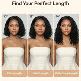 (Eos) Water Wave Bob Human Hair Wig, 6x4 Side Part HD Lace, 220% Density, Pre-Cut, Pre-Bleached