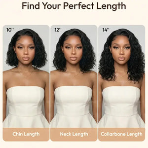 (Eos) Water Wave Bob Human Hair Wig, 6x4 Side Part HD Lace, 220% Density, Pre-Cut, Pre-Bleached