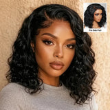 (Eos) Water Wave Bob Human Hair Wig, 6x4 Side Part HD Lace, 220% Density, Pre-Cut, Pre-Bleached