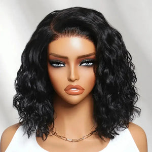 (Eos) Water Wave Bob Human Hair Wig, 6x4 Side Part HD Lace, 220% Density, Pre-Cut, Pre-Bleached
