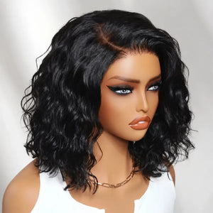 (Eos) Water Wave Bob Human Hair Wig, 6x4 Side Part HD Lace, 220% Density, Pre-Cut, Pre-Bleached