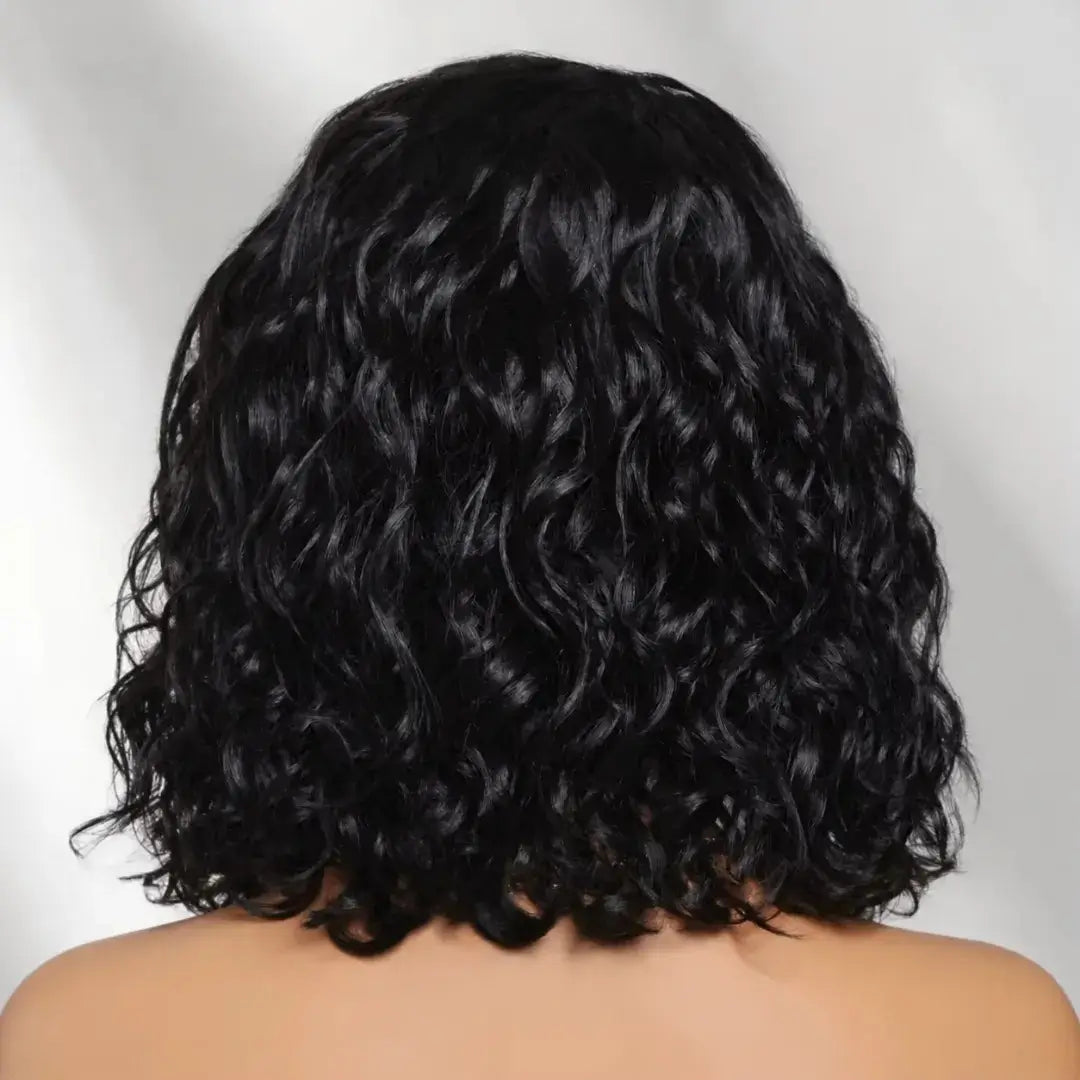 (Eos) Water Wave Bob Human Hair Wig, 6x4 Side Part HD Lace, 220% Density, Pre-Cut, Pre-Bleached