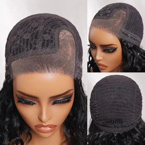 (Eos) Water Wave Bob Human Hair Wig, 6x4 Side Part HD Lace, 220% Density, Pre-Cut, Pre-Bleached