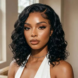 (Eos) Water Wave Bob Human Hair Wig, 6x4 Side Part HD Lace, 220% Density, Pre-Cut, Pre-Bleached