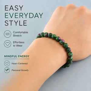 Epidote Zoisite Stone Bracelet, Gemstone Stretch Bead Jewelry for Women and Men
