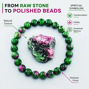 Epidote Zoisite Stone Bracelet, Gemstone Stretch Bead Jewelry for Women and Men