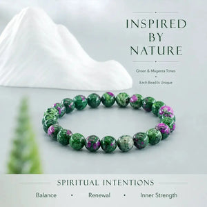 Epidote Zoisite Stone Bracelet, Gemstone Stretch Bead Jewelry for Women and Men