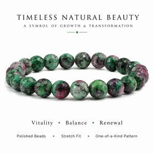 Epidote Zoisite Stone Bracelet, Gemstone Stretch Bead Jewelry for Women and Men