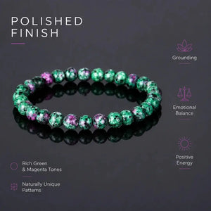 Epidote Zoisite Stone Bracelet, Gemstone Stretch Bead Jewelry for Women and Men