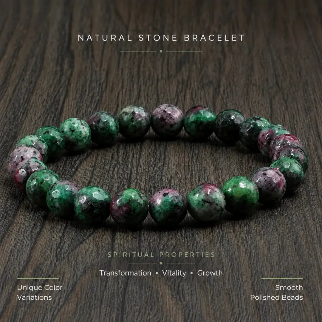 Epidote Zoisite Stone Bracelet, Gemstone Stretch Bead Jewelry for Women and Men