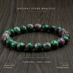 Epidote Zoisite Stone Bracelet, Gemstone Stretch Bead Jewelry for Women and Men