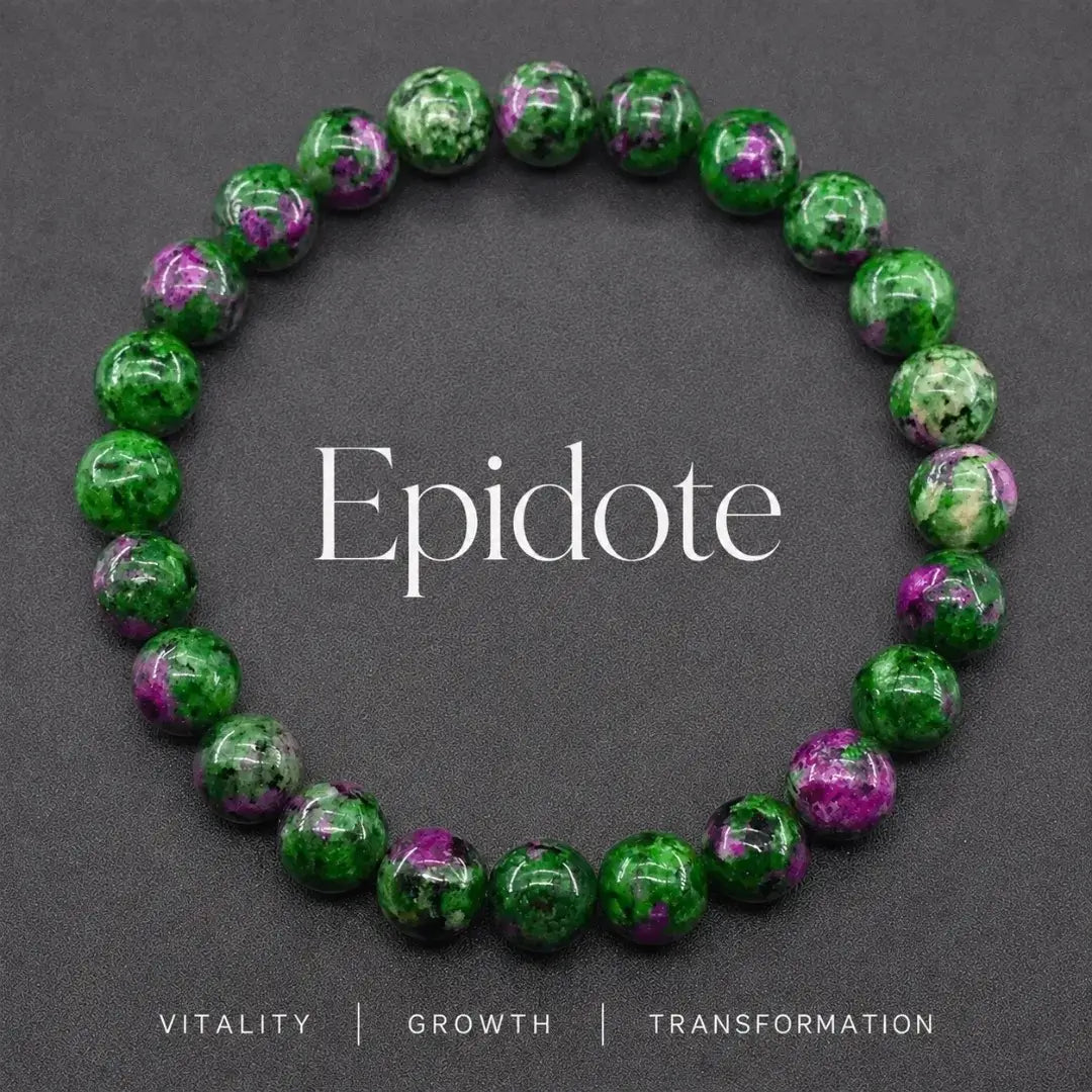 Epidote Zoisite Stone Bracelet, Gemstone Stretch Bead Jewelry for Women and Men