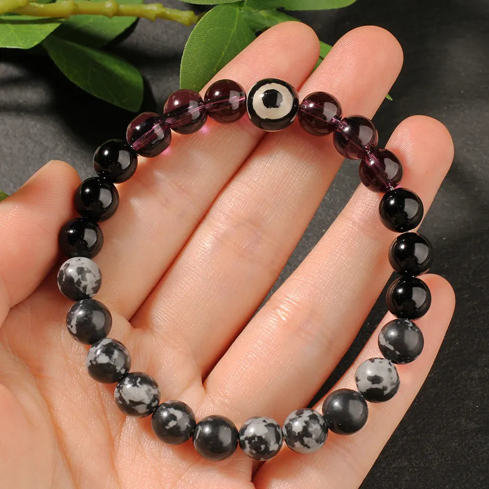Evil Eye Bracelet with Black Obsidian and Howlite Beads, Spiritual Intention Jewelry