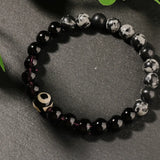 Evil Eye Bracelet with Black Obsidian and Howlite Beads, Spiritual Intention Jewelry