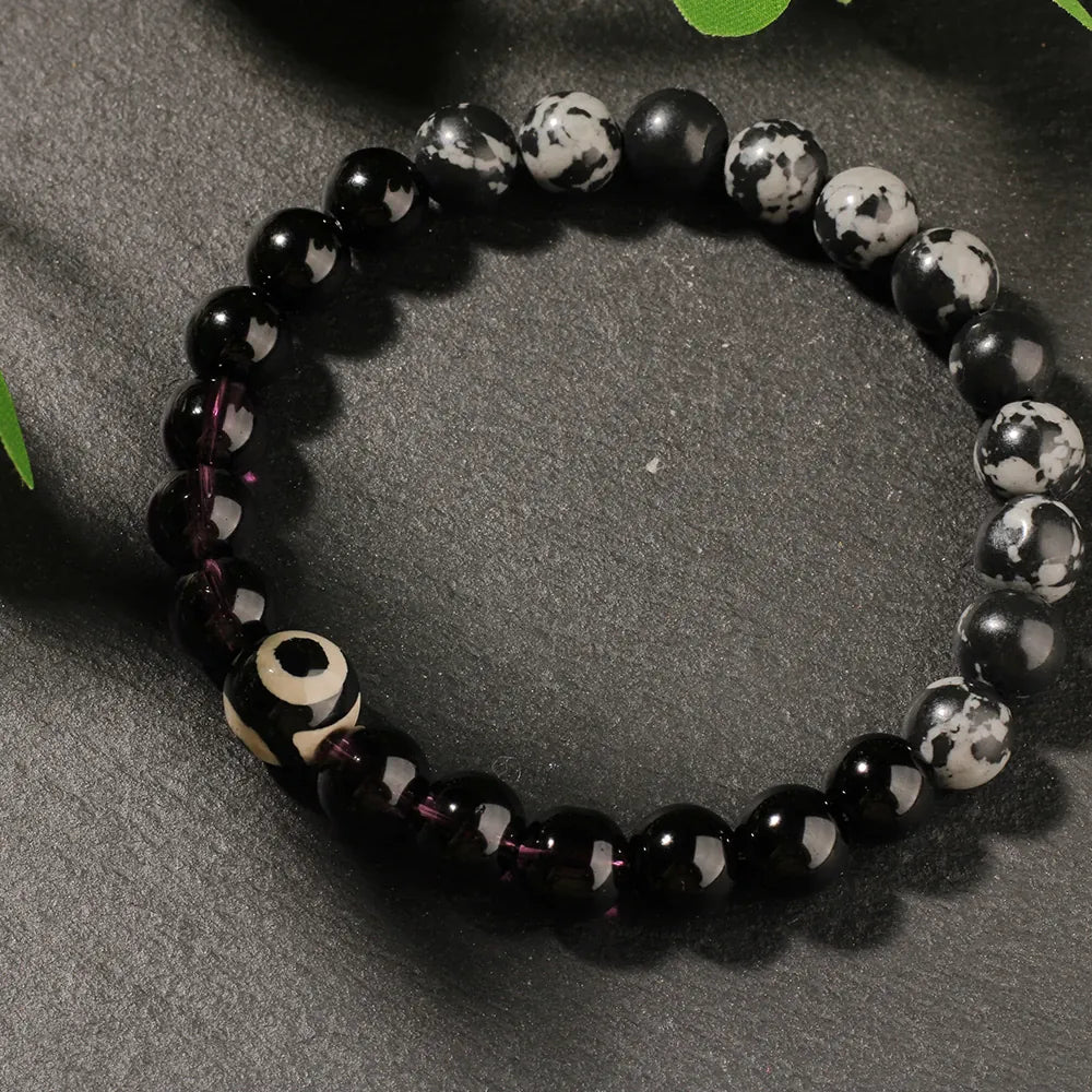 Evil Eye Bracelet with Black Obsidian and Howlite Beads, Spiritual Intention Jewelry