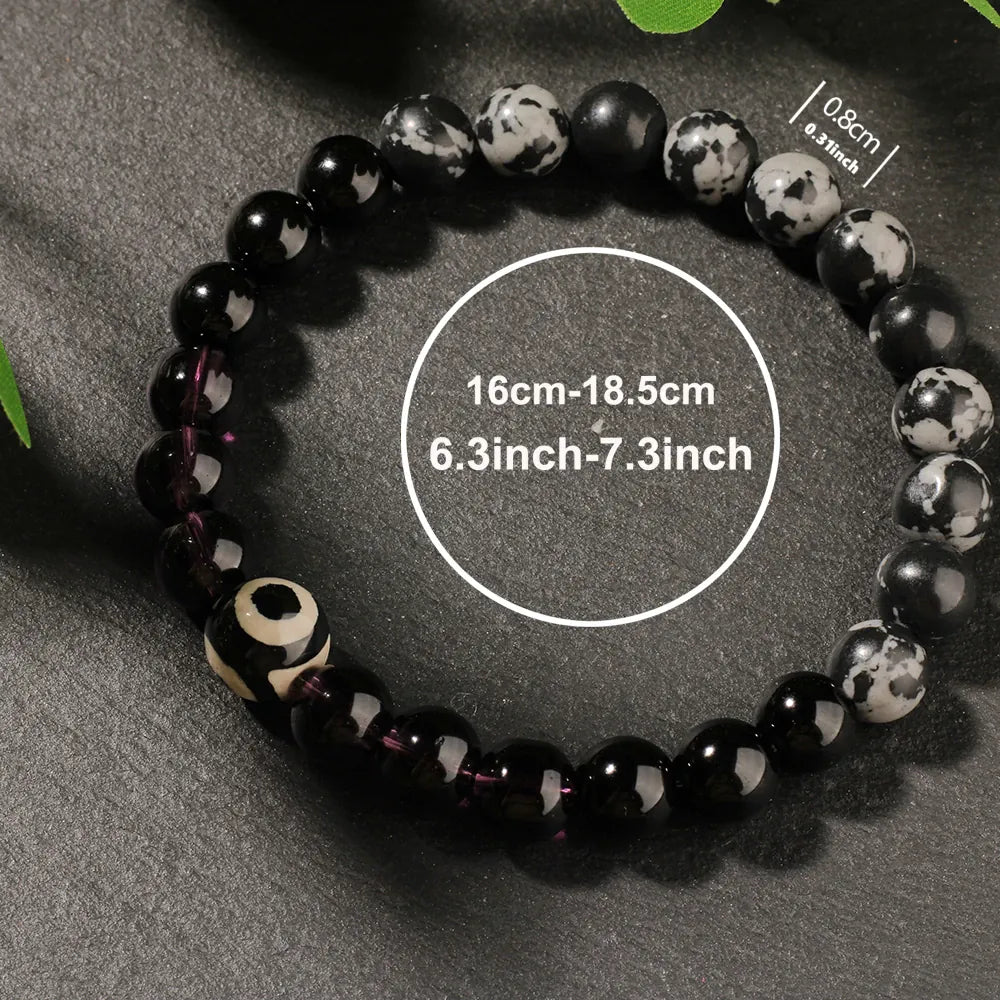 Evil Eye Bracelet with Black Obsidian and Howlite Beads, Spiritual Intention Jewelry