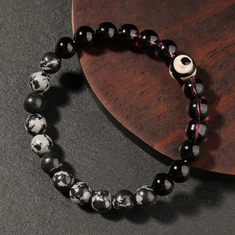 Evil Eye Bracelet with Black Obsidian and Howlite Beads, Spiritual Intention Jewelry