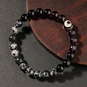 Evil Eye Bracelet with Black Obsidian and Howlite Beads, Spiritual Intention Jewelry
