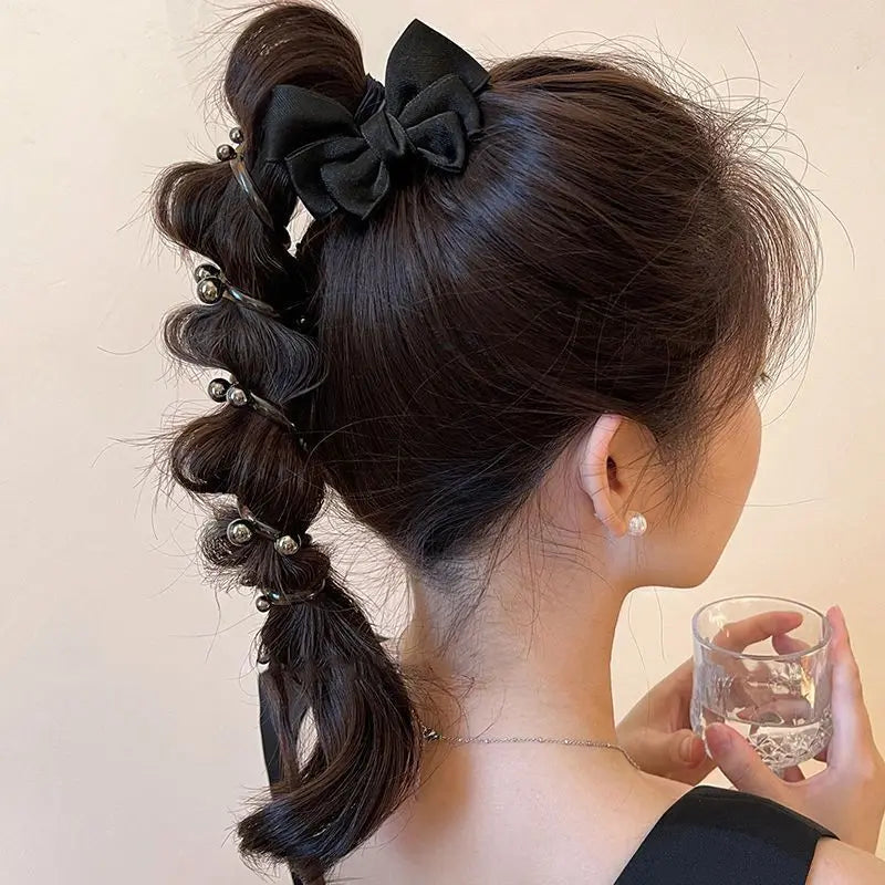 Exquisite bow, spiral telephone line, hair loop, cute pearl bubble braid, headband, ponytail, braided hair cord, headband access