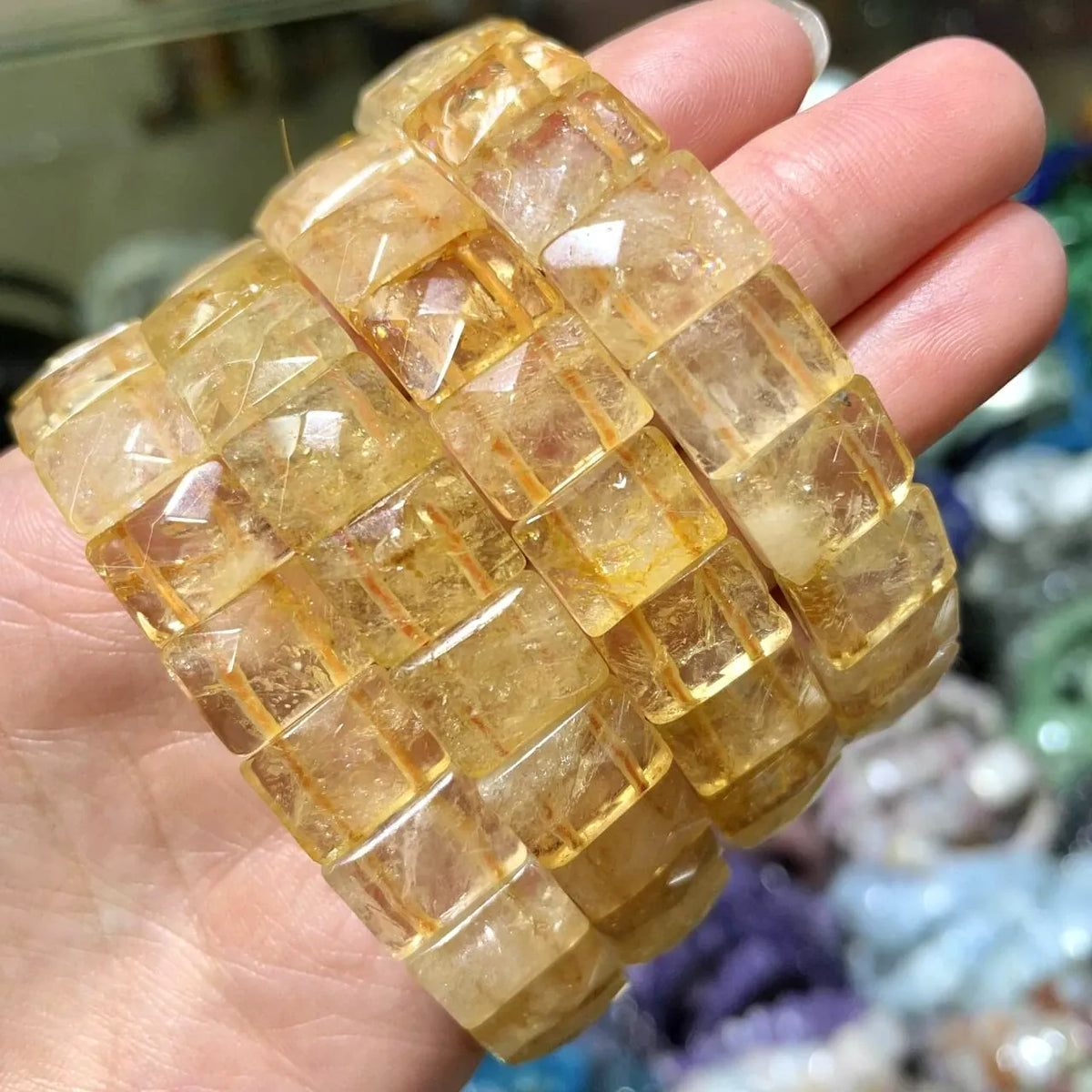 Classic elastic bracelet with Persian Gulf sun stone, unisex natural stone jewelry for men and women