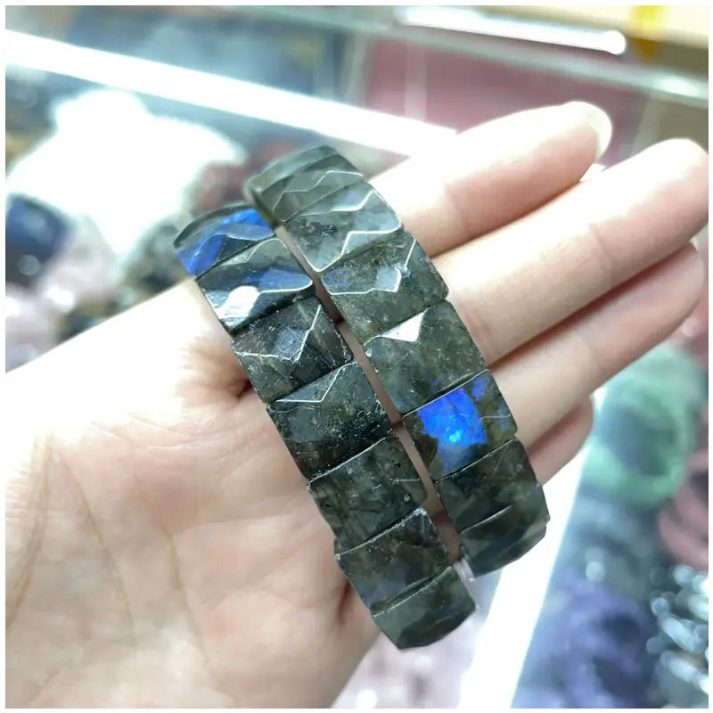 Classic elastic bracelet with natural Persian Gulf sun stone for men and women, yoga and sport jewelry